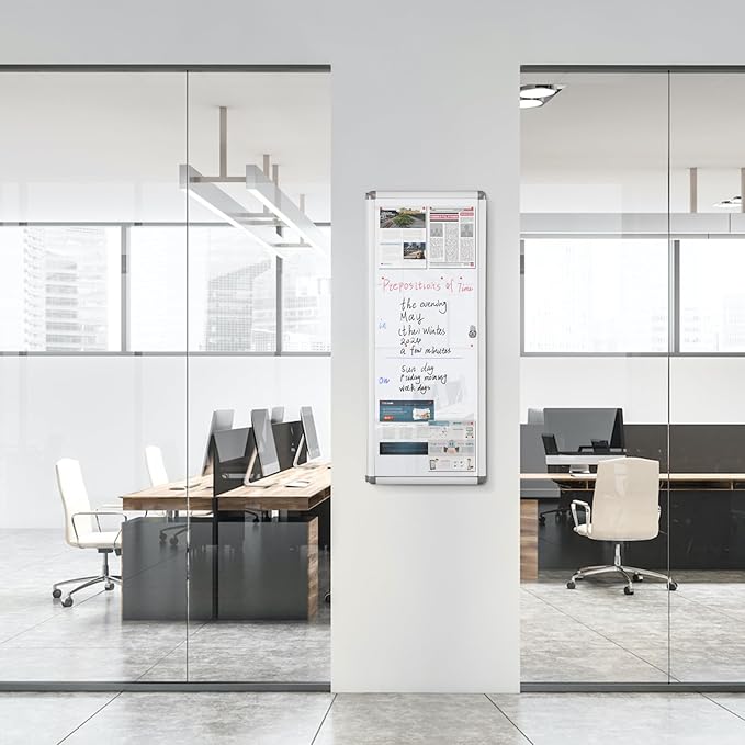 Swansea Lockable Display Cabinet Whiteboard Magnetic Display Cabinet with Aluminium Frame 98 x 36 cm