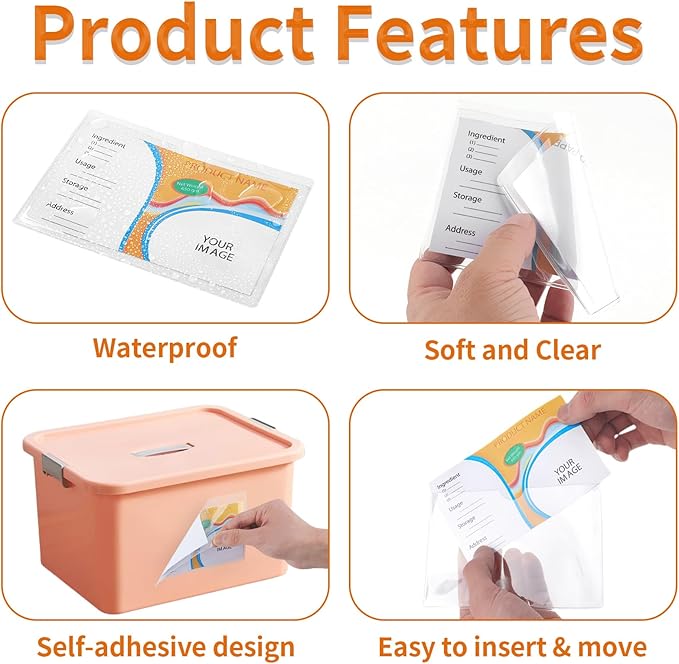 44 Pack Clear Adhesive Pockets, Bin Labels for Storage Bins, 4x6 Inch, Plastic Storage Tote Labels