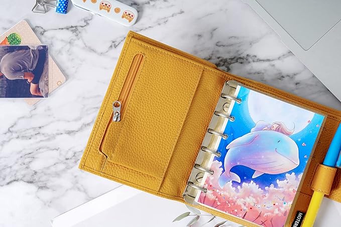 Moterm Pocket Regular Rings Planner - Genuine Leather Binder Organizer (Pebble-Mustard, 19mm Ring)