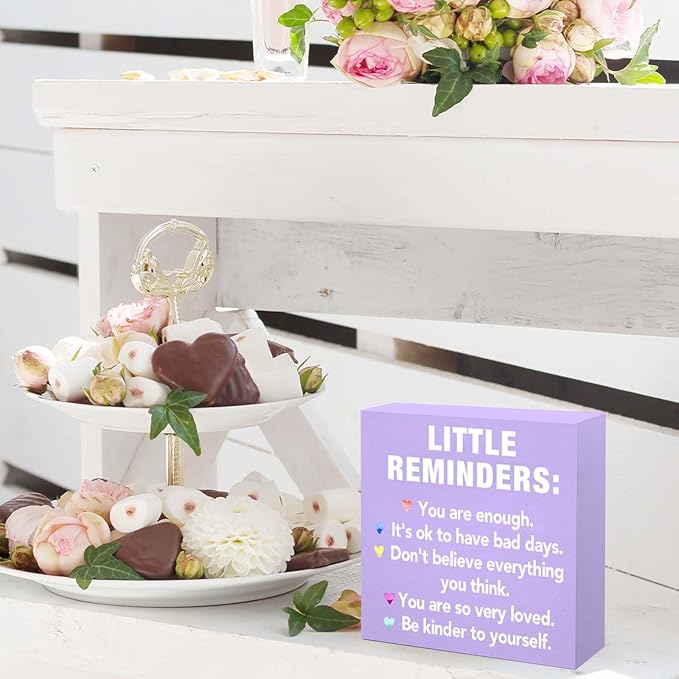 Inspirational Motivational Gifts Purple Office Decor Desk Accessories Little Reminders You are Enough Positive Purple Office Decor Sign Desk Decorations for Women Home & Office Cute Desk Accessories