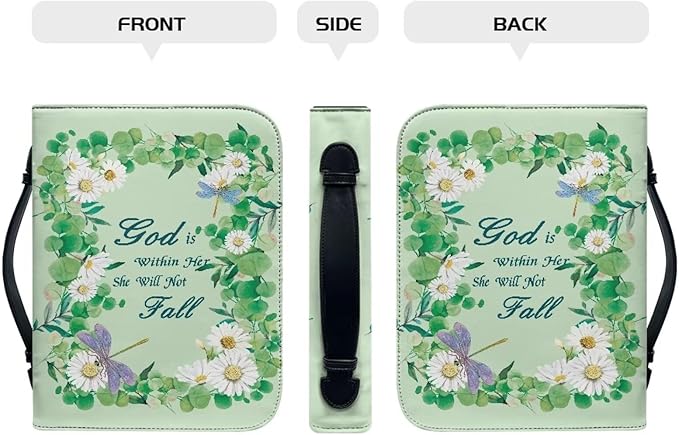 Lotusorchid Bible Book Cover for Women, Large Bible Cover Case with Verse, Sturdy Zippered Bible Carrying Case with Handle Pocket Portable Bible Bag for Bible Study, Green,XL