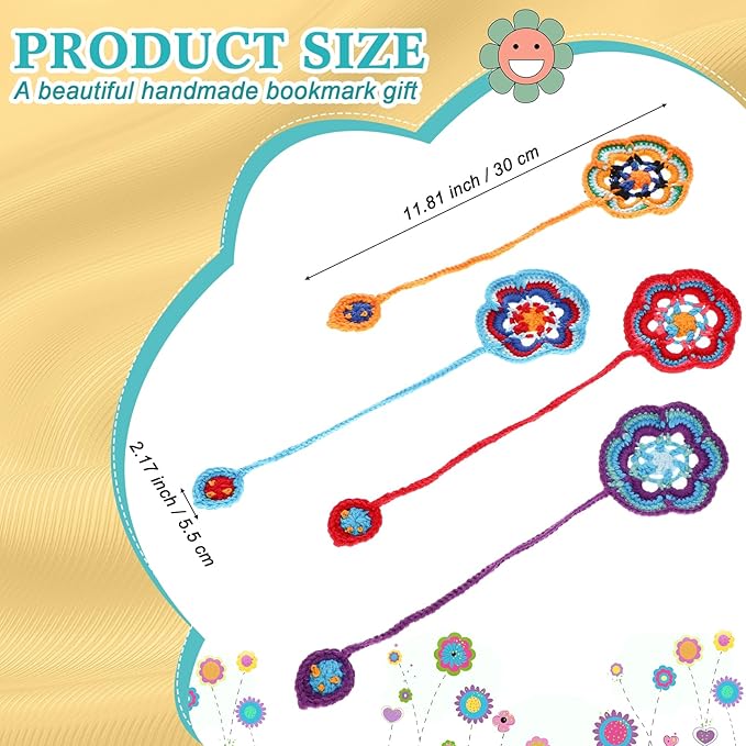 Harloon 4 Pieces Christmas Book Lover Gifts Flowers Crochet Bookmark Book Lovers Bookmarks Handmade Knitted Book Marker Curtain Tiebacks Holdbacks Car Ornaments for Readers Writers Library(Classic)