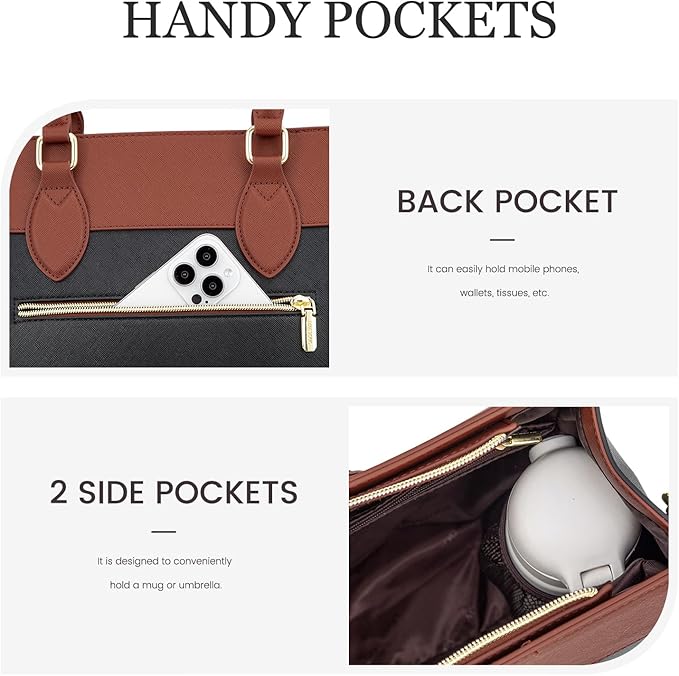 LOVEVOOK Laptop Bag for Women, 15.6 inch Leather Tote Bag Work Business Office Bag Waterproof Briefcase Computer Handbag Shoulder, Black-Brown