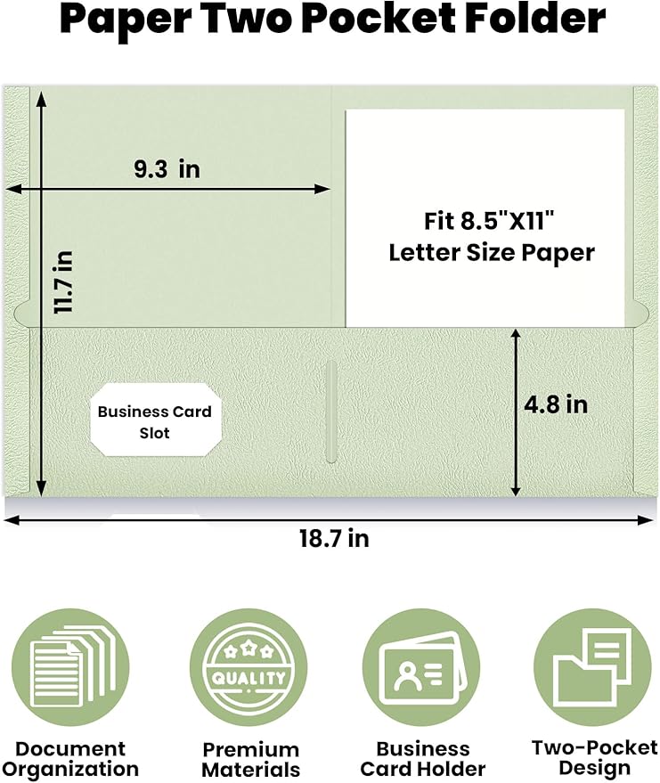SUNEE Folders with Pockets (25 Pack, Grayish Green), 2 Pocket Folders Fit Letter Size Paper, Paper File Folder for School Office Home Business, Textured Paper