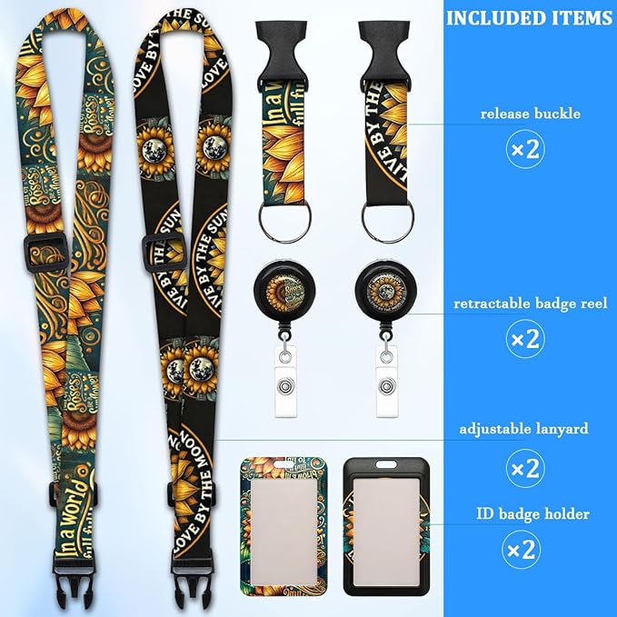 2 Pack Sunflower Lanyards Badge Holder,Adjustable Lanyard with Retractable Badge Reel,Cute ID Badge Holder for Teachers, Nurses, Students, Office Staff & Cruise Essentials