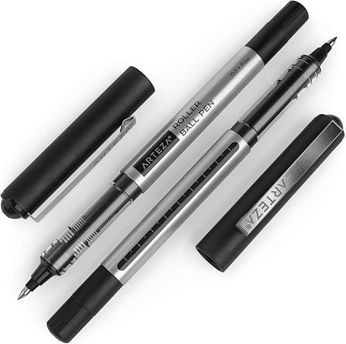 ARTEZA Rollerball Pens, Pack of 40, 0.7mm Black Liquid Ink Pens for Bullet Journaling, Fine Point Rollerball