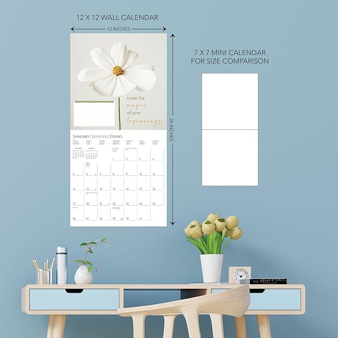 Graphique 2025 A Fresh Start Post Wall Calendar | 12” x 12” | Thick Paper | Home & Office Organizer | Large Monthly Grid | 3 Languages & Marked Holidays | 4 Month Preview Page for 2026