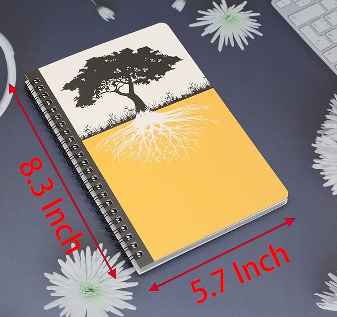 Yansanido Spiral Notebook, 4 Pcs A5 Thick Tree Design Hardcover 8mm Ruled 4 Color 80 Sheets -160 Pages Journals for Study and Notes (Tree)