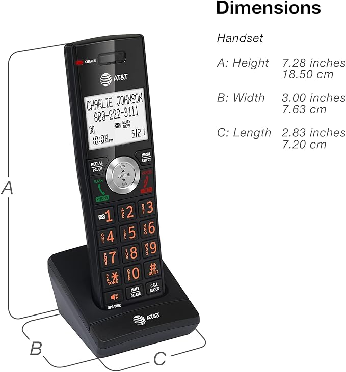 AT&T CL80067 Accessory Handset for CL82x07, CL82x57, CL82x67, CL83x07, CL84x07 Series Cordless Phone for Home with Call Blocking, Caller ID Announcer, Intercom, and Long Range, Black/Wood Grain Finish