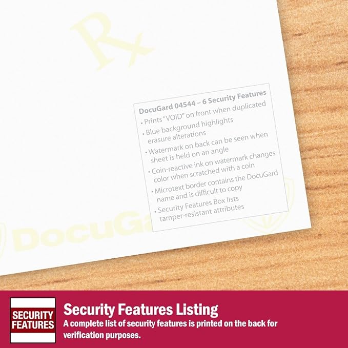 DocuGard Standard Medical Security Paper for Printing Prescriptions and Preventing Fraud, CMS Approved, 6 Security Features, Laser and Inkjet Safe, Blue/Canary 2-Part, 8.5 x 11, 24 lb., 250 Sets (04544)