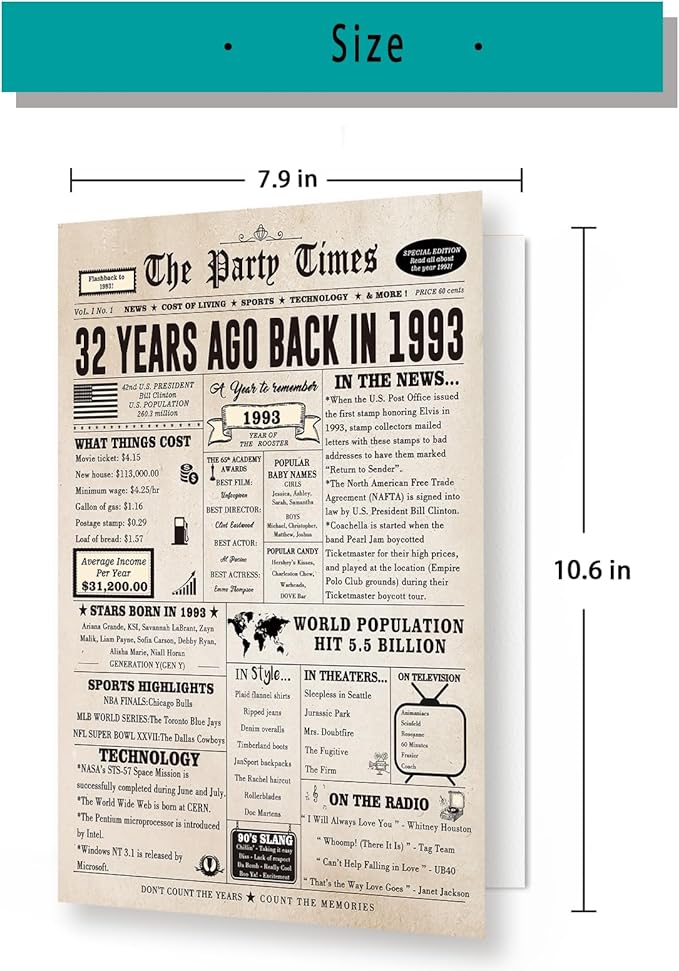 Vintage 32nd Birthday Gifts for Women Men, Happy 32nd Birthday Card for Son Daughter, Big 32 Year Old Birthday Card for Wife Husband