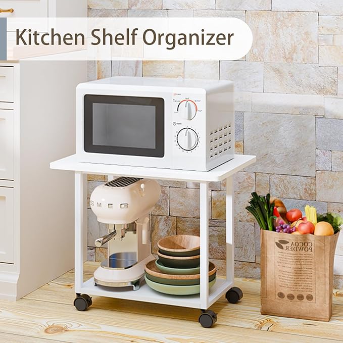 MARTY 22"x15.75" Large Under Desk Printer Stand with Storage Shelf 2-Tier Rolling Printer Cart with Wheels Printer Table for Home Office Heavy Duty Storage Rack for Scanner Fax Machine, White