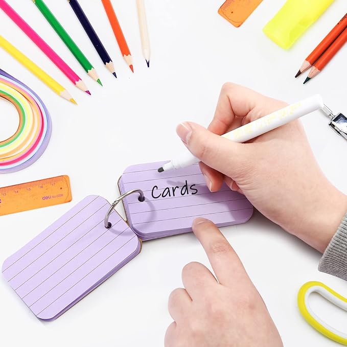 Koogel 300 Pcs Colored Index Cards, 2.2 x 3.5 Inch Study Notecards with Ring for School, Learning, Memory