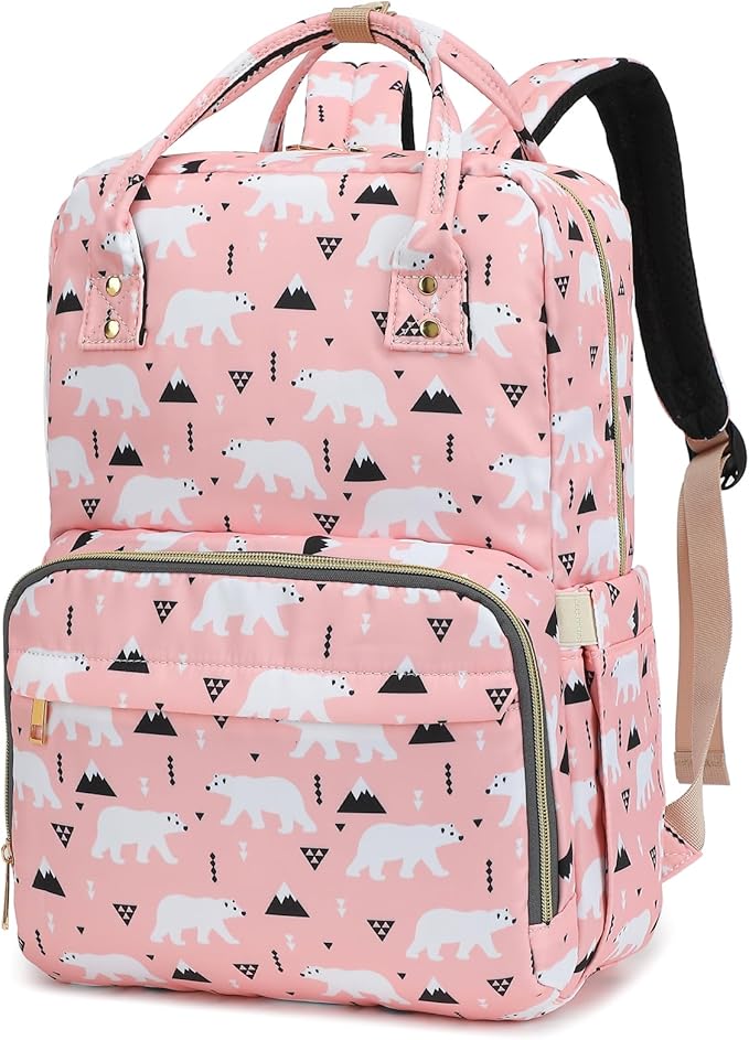 Polar Bear Laptop Backpack College Bookbag School Backpack for Women Girls, Travel Backpack 15.6 Inch Computer Backpacks (Pink)