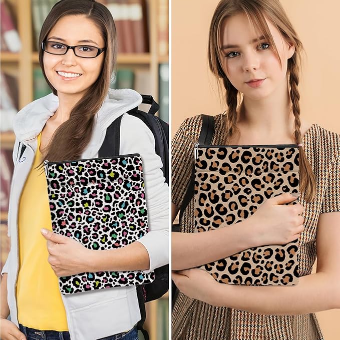 2 Pack Rainbow Leopard Print Book Sleeve, Books Protector，Books Pouch， Book Lovers Gifts，Bookish Gifts Waterproof Cover with Zipper，Leopard Decor Gift Bag for Women Daughter Thank You Christmas
