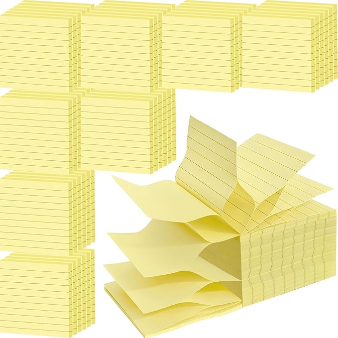 48 Pack 1920 Sheets Pop Up Sticky Notes Lined 3x3 inch Self-Stick Notes Pads Post Lined Sticky Note Pads Accordion Pop Up Notes Refill for Dispenser Home Office School, 80 Sheets/pad (Yellow)