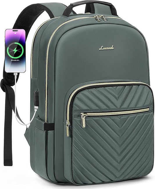 LOVEVOOK Laptop Backpack for Women 15.6 inch,Cute Womens Travel Backpack Purse,Professional Laptop Computer Bag,Waterproof Work Business College Teacher Bag Carry on Backpack with USB Port,Grass Green