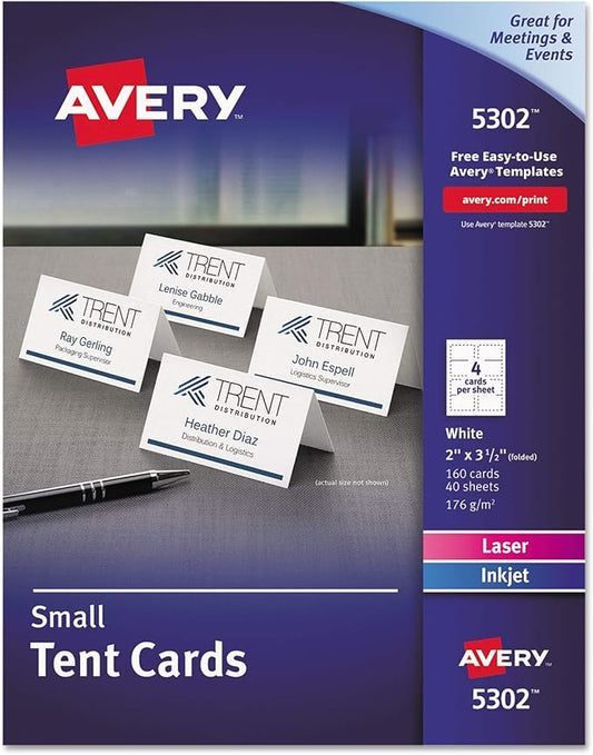 Avery Small Tent Cards, 2 Inch x 3.5 Inch, White, Box of 160 (5302)
