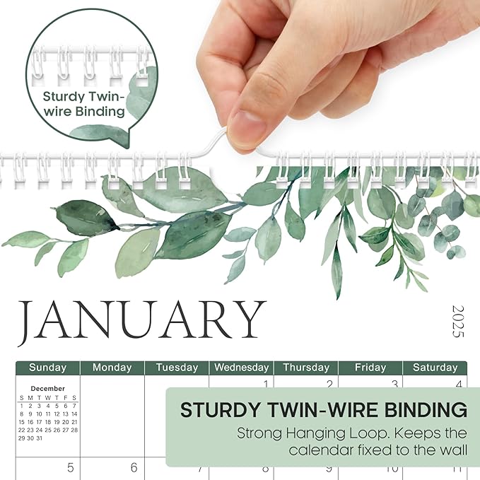 2025 Wall Calendar, Monthly Wall Calendar from January 2025 to June 2026, 14.7" x 11.5", Spiral Binding Hanging Wall Calendar, Perfect for Home or Office, Greenery Design