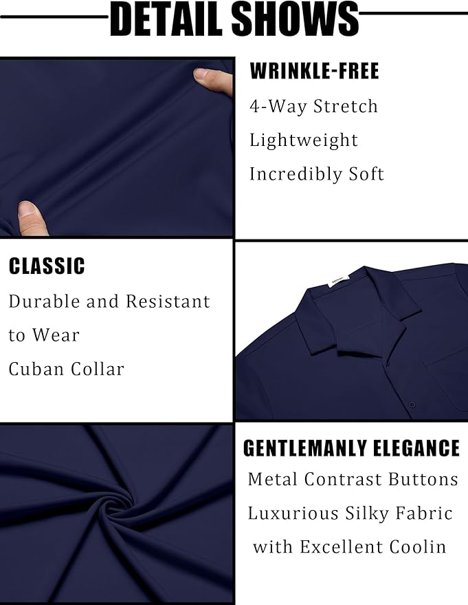 COOFANDY Men's Casual Cuban Guayabera Shirt Short Sleeve Button Down Shirts Summer Beach Shirts Vocation Vintage Shirts