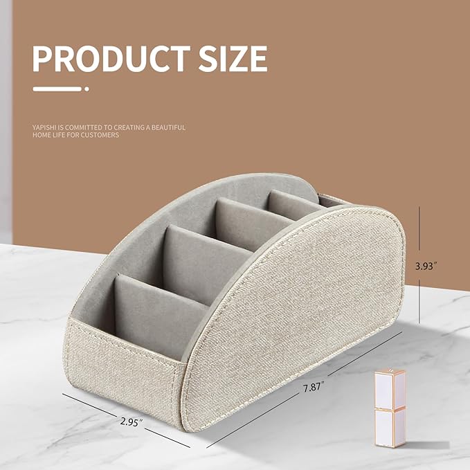 Remote Control Holder PU Leather TV Remote Caddy for Table, 5 Compartments Nightstand Organizer for Bedroom Accessories/Bedside Remotes/Media Controllers/Office Supplies, Decorations for Living Room