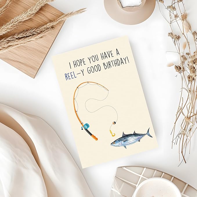 Funny Fishing Pun Birthday Card for Him,Her, Funny Birthday Card Gift for Men, Momen – 'I Hope You Have a REEL-y Good Birthday! ' – Perfect for Fishing Lovers