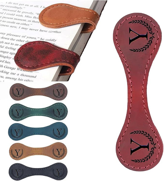 Personalized Magnetic Leather Bookmark, 26 Letters Custom Leather Bookmarks, Handmade, Leather Magnetic Bookmark for Book Lovers Readers Women Kid(Red，Y）