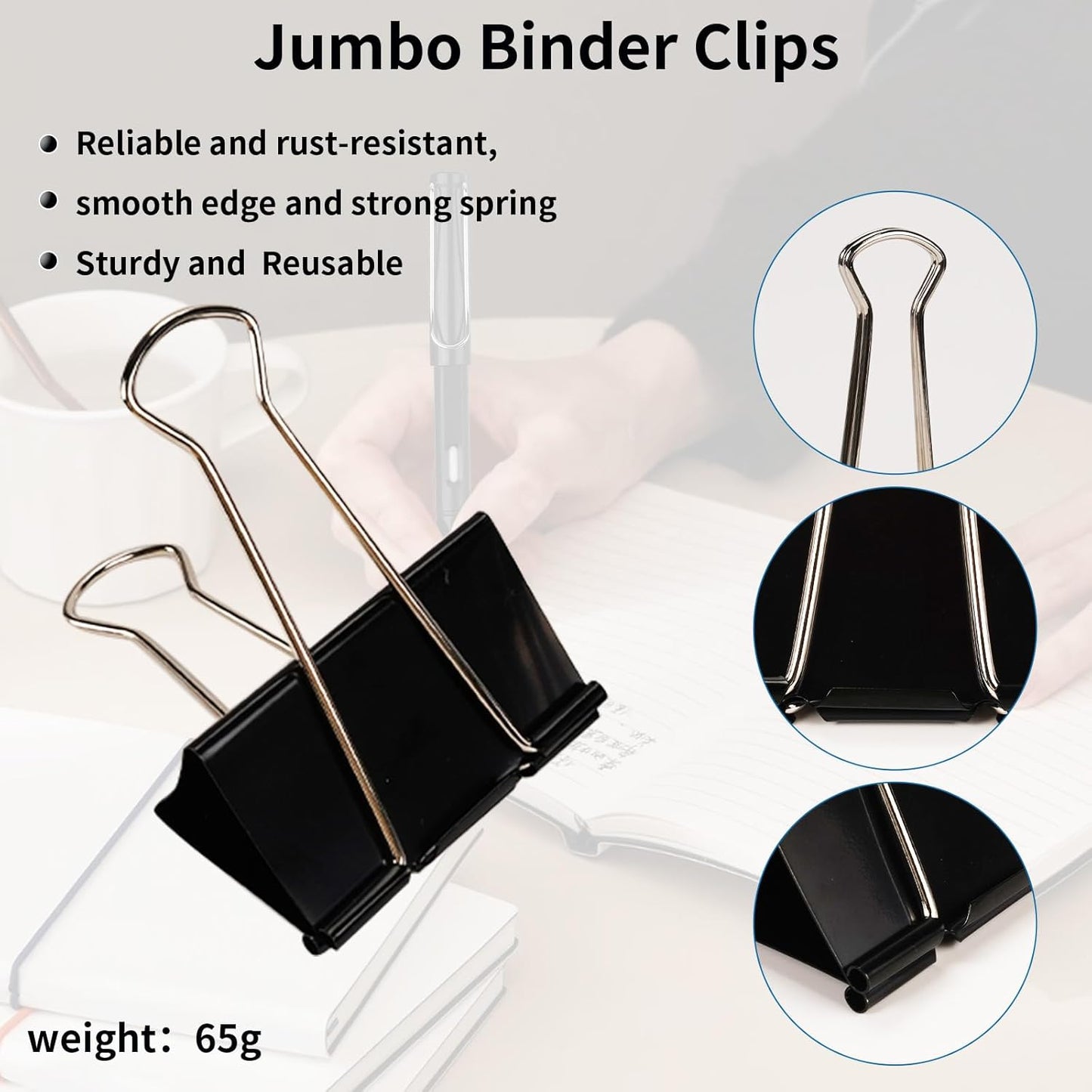 Jumbo Binder Clips 3 Inch - Extra Large Binder Clips 6 Pack, Heavy Duty Office Binder Clips for Paper, Documents, School & Office Supplies (6, 3 inch)