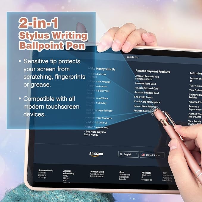 6 Pack Ballpoint Pen 2-in-1 Stylus Retractable Ballpoint Pen with Stylus tip, Metal Stylus Pen for Touch Screens, 1.0 mm Black Ink