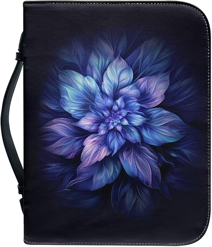 Lotusorchid Boho Lotus Printed Bible Cover for Women, God is within Her, She Will Not Fall, Leather Book Case Church Bible Protective with Handle, Lightweight Bible Carrying Case