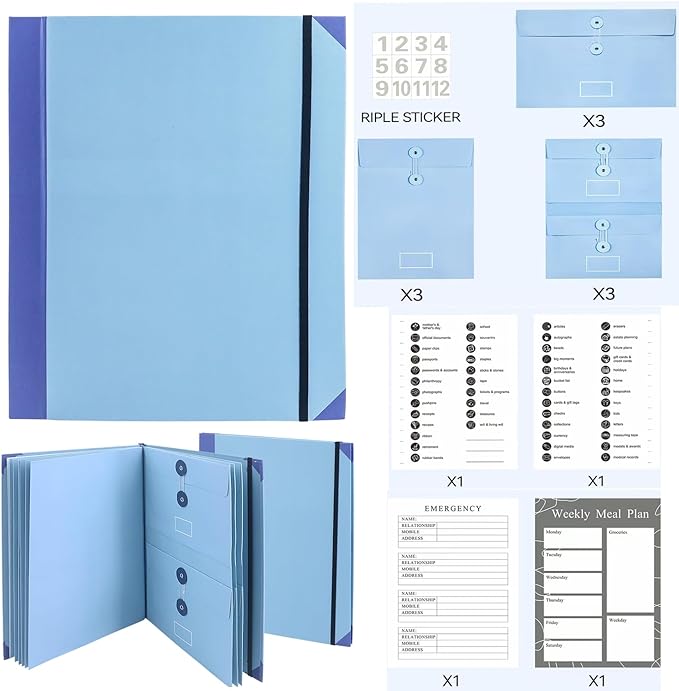 in Case I Go Missing Binder,The Folio Document Organizer,Lifebook Document Organizer with Labels,Suitable for Important Document,Emergency Binder,Life Binder,Passports,and Letters(Blue)