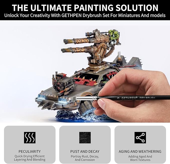 Dry Brush Miniature Painting,Dry Brush Set,5 Sizes Hobby Detail Paint Brush Set,Acrylic Paint Brushes for Tabletop & Wargames,40k,Citadel,Scale Model,DND Miniatures,Watercolor Oil Painting