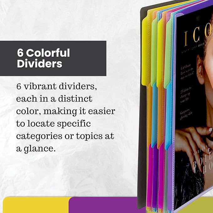 Performore - 12 Pocket Spiral Subject Organizer with 6 Dividers, Folder Organizer Binder with Front Cover Pocket and Customizable Cover, Erasable Write On Tabs for Documents Files Projects