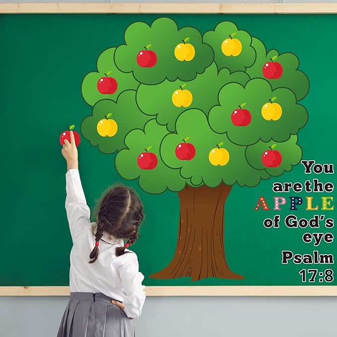 86 Pcs Classroom Bulletin Board Set - Fall Church Tree Bulletin Board Cutouts Autumn Classroom Tree Wall Decor Seasonal Apples for Home & Elementary School Teacher Chalkboard Supplies
