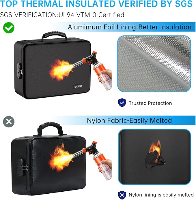 ENGPOW 5200℉ Fireproof File Organizer Bag with 13 Pocket Accordion File Folder,Document Organizer Box with Lock&Labels,Multi-Layer Portable Home Travel Safe Storage Box for Important Documents,Files