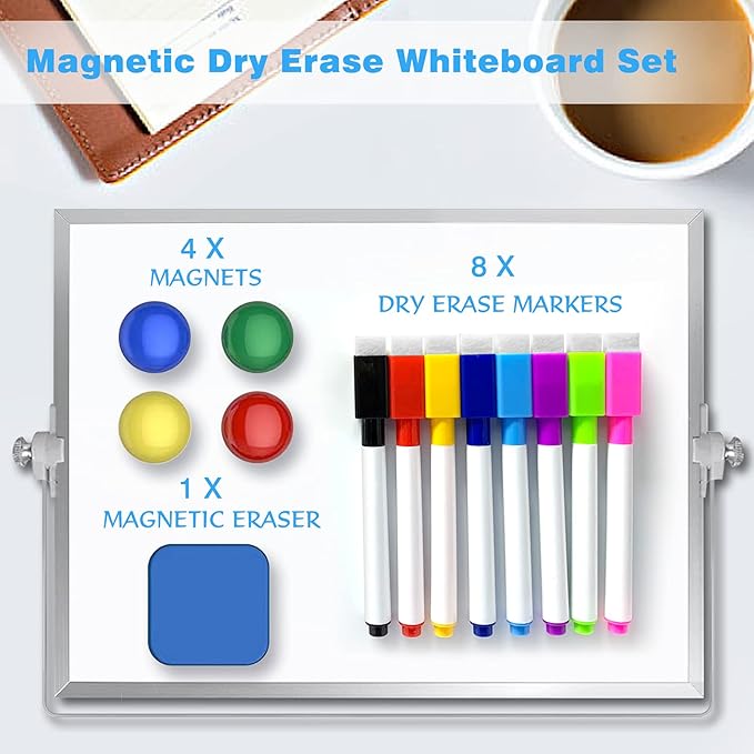 OWill Dry Erase White Board, 8” X 12” Small Whiteboard with Stand, Mini Whiteboard A4 Magnetic Desktop Board & Portable Double-Sided White Board Easel for Kids Drawing in School & Home