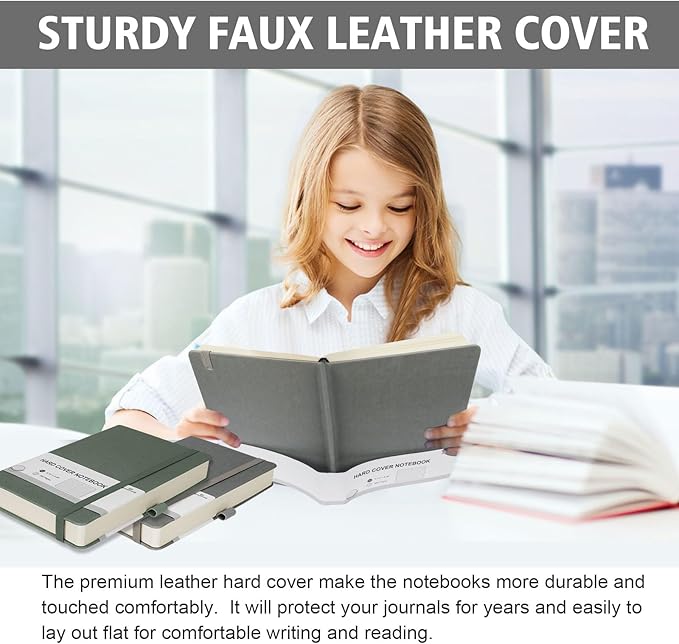 Lined Journal Notebook, 360 Numbered Pages(With page number), Thick Journal for Writing A5 College Ruled Notebook, 100gsm Lined Paper, Leather Hardcover, 5.75'' X 8.38''-Wall Gray