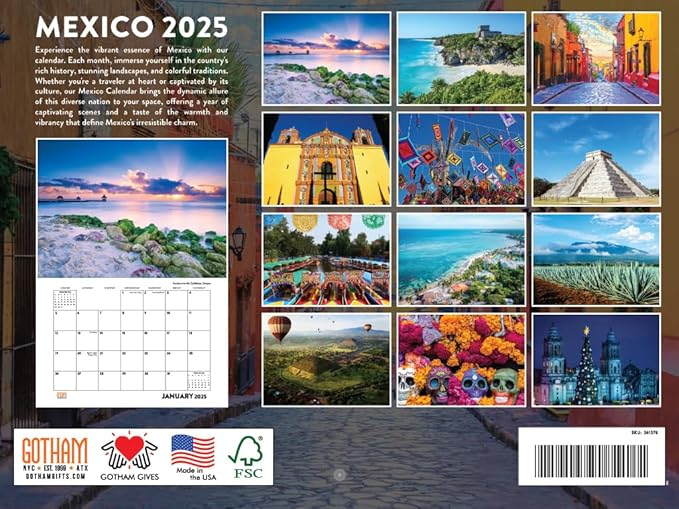 Mexico Calendar 2025 Monthly Wall Calender 12 Month | American Made In The USA