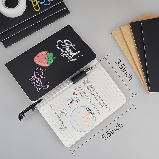 Gwybkq Mini Notepads Bulk 60 Pack Small Journal Pocket Notepad Kraft Brown&Black Notebooks for Kids 3.5 x 5.5 Inches, 30 Sheets/60 Pages