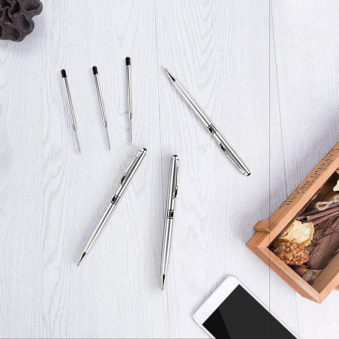 Cambond Ballpoint Pens Metal Pen - Silver Pens Black Ink Nice Pens for Gift Business Men Police Flight Attendant 1.0 mm Medium Point Office Pens, 3 Pens with 3 Refills (Silver)