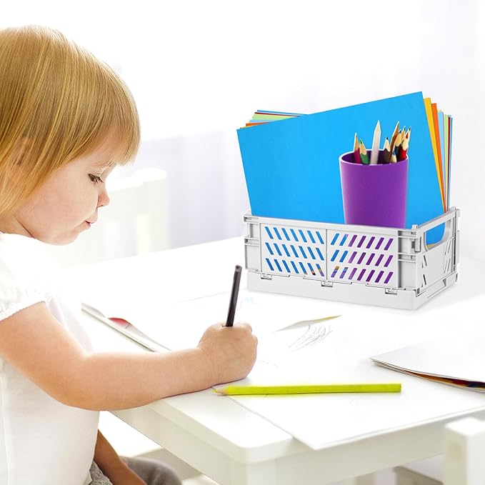 Tixill 2-Pack Mini Foldable Plastic Baskets for Organizing and Storage, Collapsible Storage Crate for Home Kitchen Bedroom Bathroom Office (9.8x6.5x3.8, Grey)