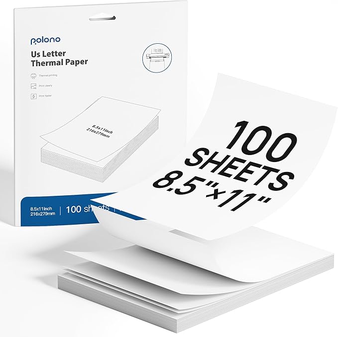 POLONO D810 Thermal Printer Paper 8.5 x 11 Inch, Advanced Thermal Printing, US Letter Size Thermal Paper Compatible with D810, Size 8.5" x 11", 1 Pack, 100 Sheets