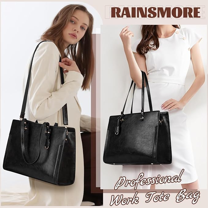 RAINSMORE Laptop Bag for Women 15.6 Inch Vintage Leather Professional Work Tote Bag Waterproof Computer Bag Shoulder Bag for Business Office