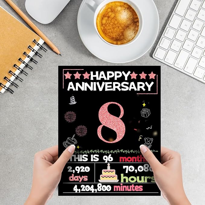 Joycard 8th Anniversary Card for Women, Wedding Card for Wife, Sweet Marriage Decorations Gifts for Couple, Perfect for Her on Anniversary Day, Back in 2017