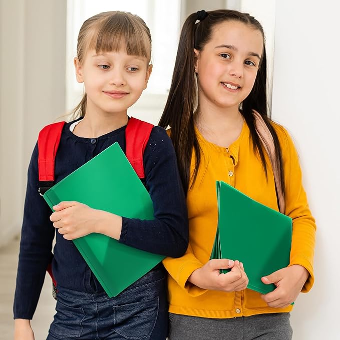 Cholemy 36 Pcs Plastic Pocket Folders with Prong 2 Heavy Duty Pockets Folders with 3 Prongs Letter Size Paper Folders Bulk File Plastic Folders with Fasteners for Office Workers (Green)