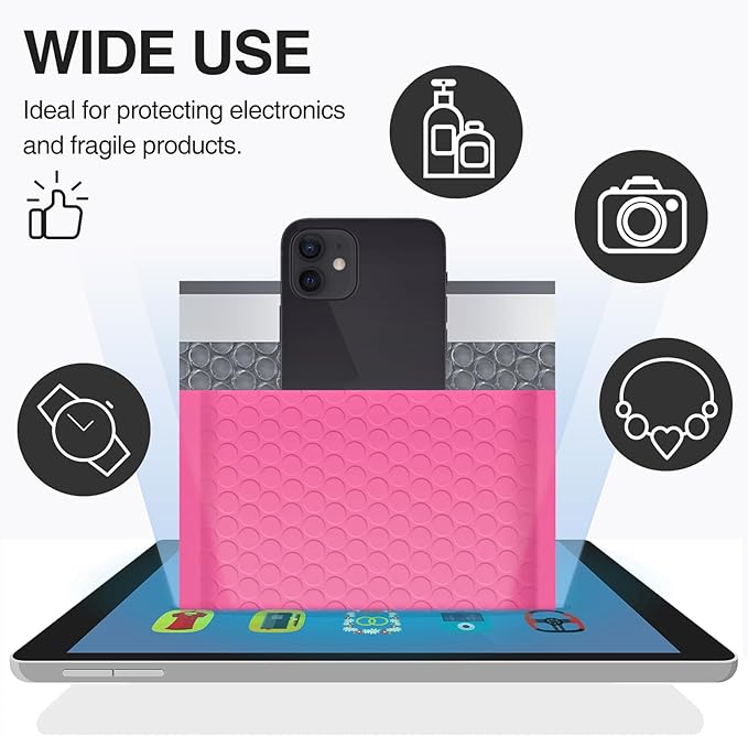 UCGOU Bubble Mailers 8.5x12 Inch Hot Pink 25 Pack Usable Size 8.5x11 Poly Padded Envelopes #2 Medium Mailing Opaque Packaging Postal Self Seal Waterproof Boutique Shipping Bags for Clothes Makeup