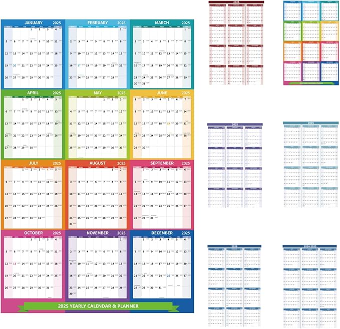 2025 Wall Calendar 34.8" x 22.8" Large Vertical Yearly Wall Hanging Calenda with Julian Date Thick Paper Calendar 12 Month Annual Wall Planner for Wall Office Fridge(Coloured)