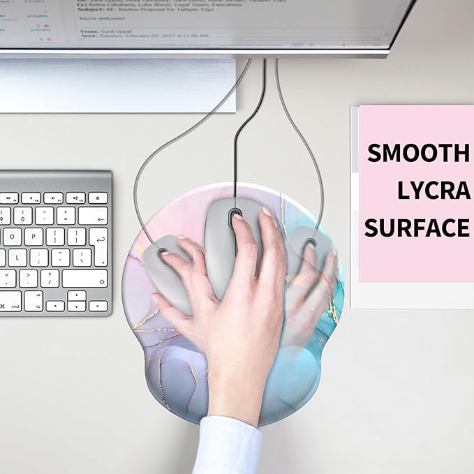 eulps Mouse Pad with Wrist Rest, Comfortable Computer Mousepad with Gel Wrist Support Smooth Surface and Non-Slip PU Base for Pain Relief, Laptop, Office & Home (Cyan Pink Marble)