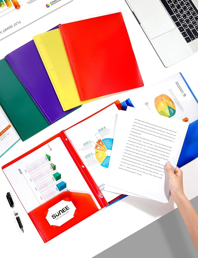 SUNEE 2 Pocket Folders with Prongs (3 Pack, Red) Plastic Folders with Pockets and Prongs Fit Letter Size, Poly Folders with Pockets for School Office Home Business