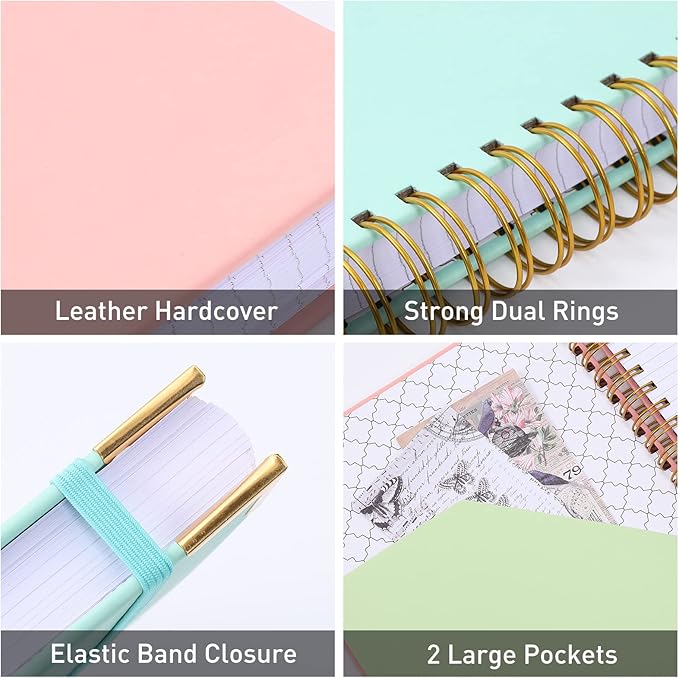 Spiral Notebook, College Ruled Notebook Journal, 8.5” x 11”, 300 Pages Leather Writing Journal for Women Men, A4 Hardcover Notebook for Work School, 24pcs Index Tabs, Teal